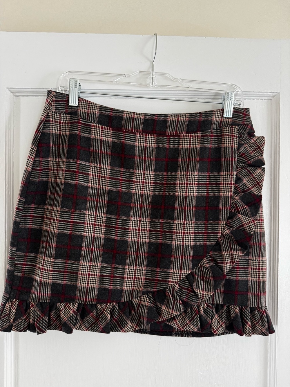 Parisian Works Black, Red and Cream Plaid Ruffle Mini Skirt